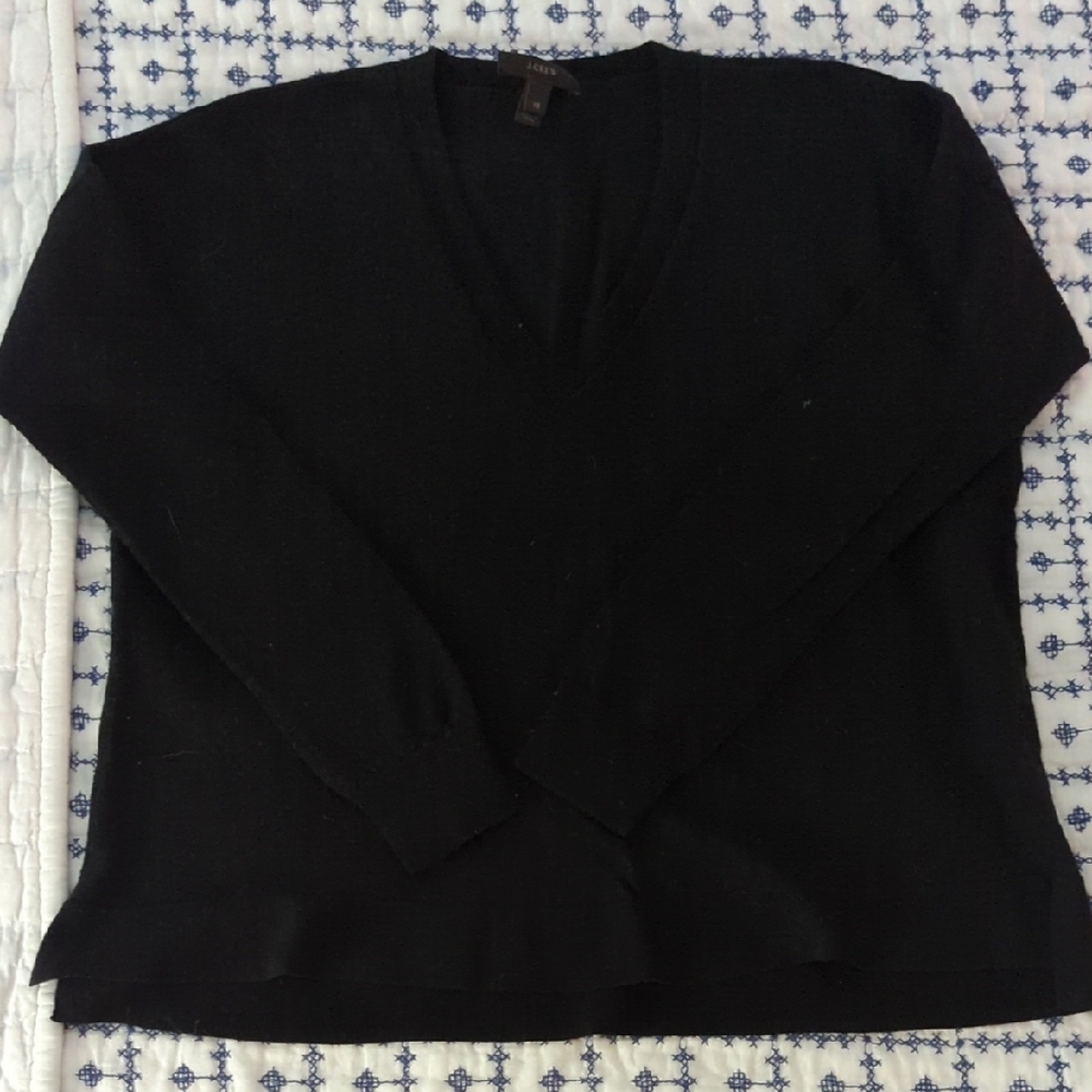 JCrew Black V-Neck Sweater, 100% Merino Wool